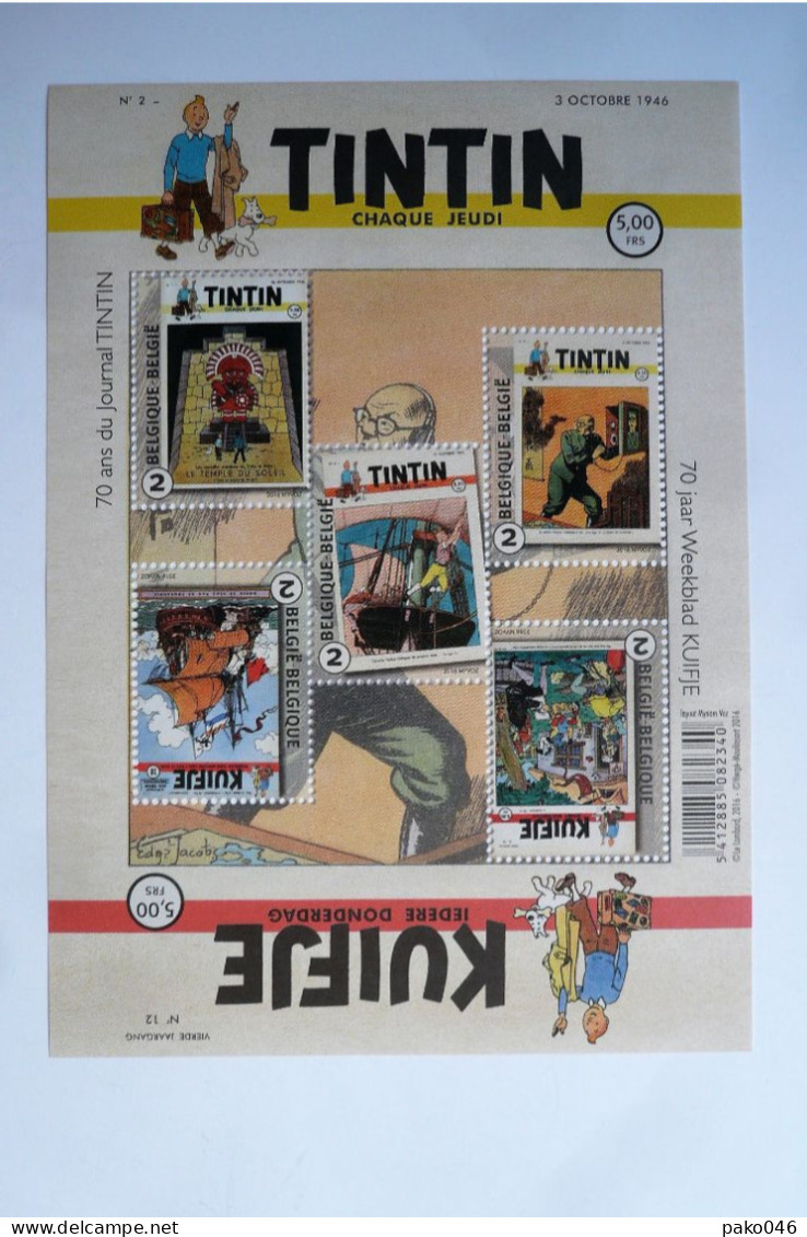 COB BL 242** Neuf – 2016 – 70 Ans Le Journal Tintin. –  Bloc De 5 Valeurs 2  (COB N° 4626/4630) - 2002-… (€)