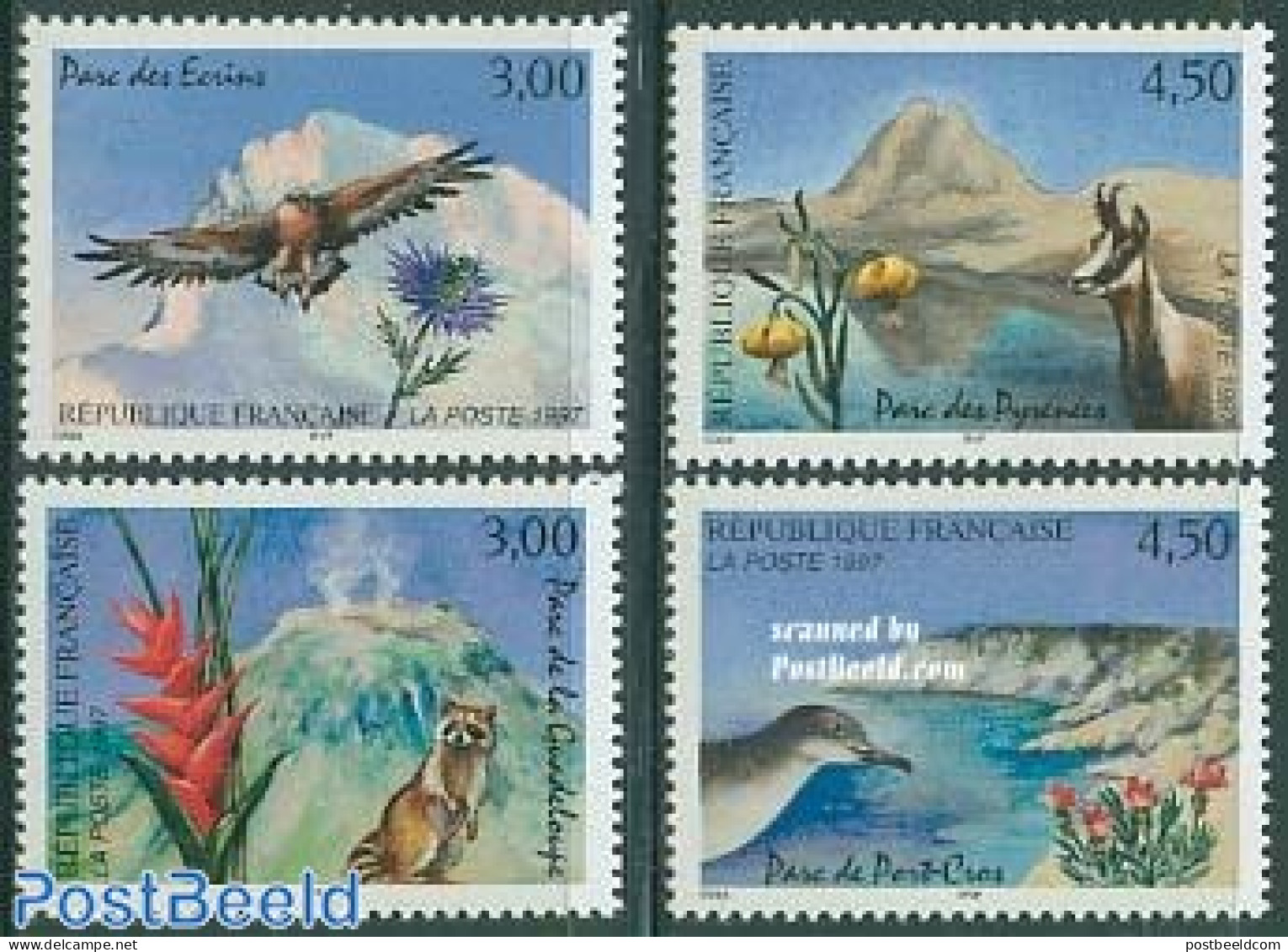 France 1997 National Parks 4v, Mint NH, Nature - Animals (others & Mixed) - Birds - Flowers & Plants - National Parks - Unused Stamps