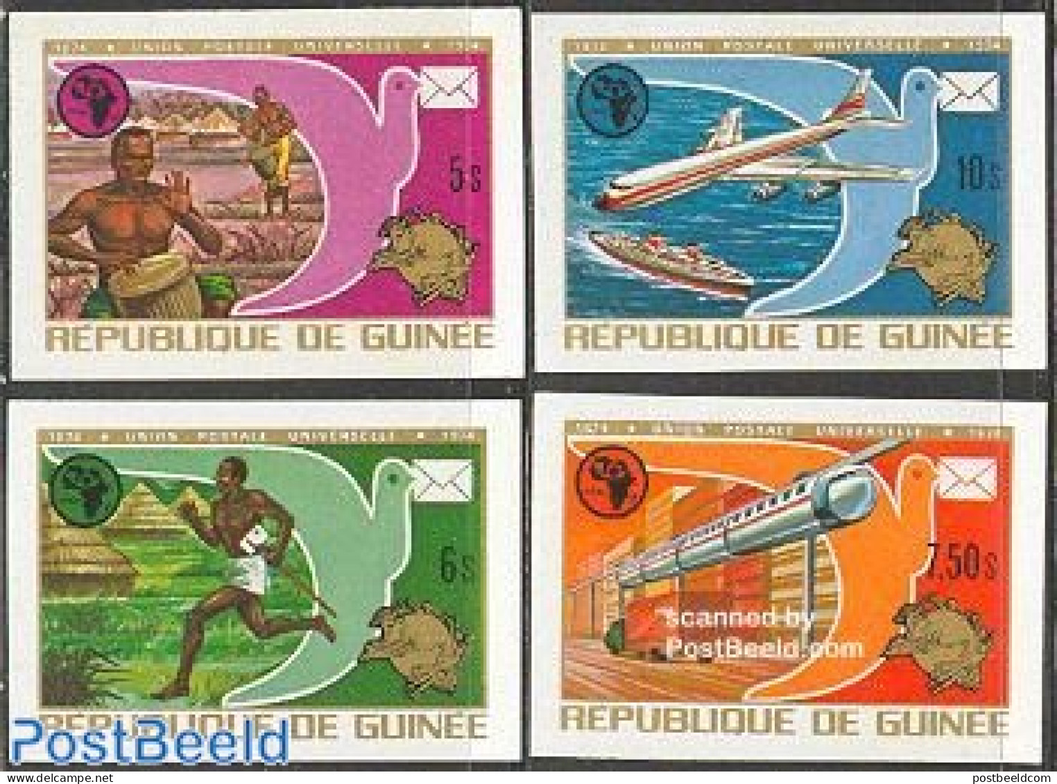 Guinea, Republic 1974 UPU Centenary 4v Imperforated, Mint NH, Transport - Post - U.P.U. - Aircraft & Aviation - Ships .. - Posta