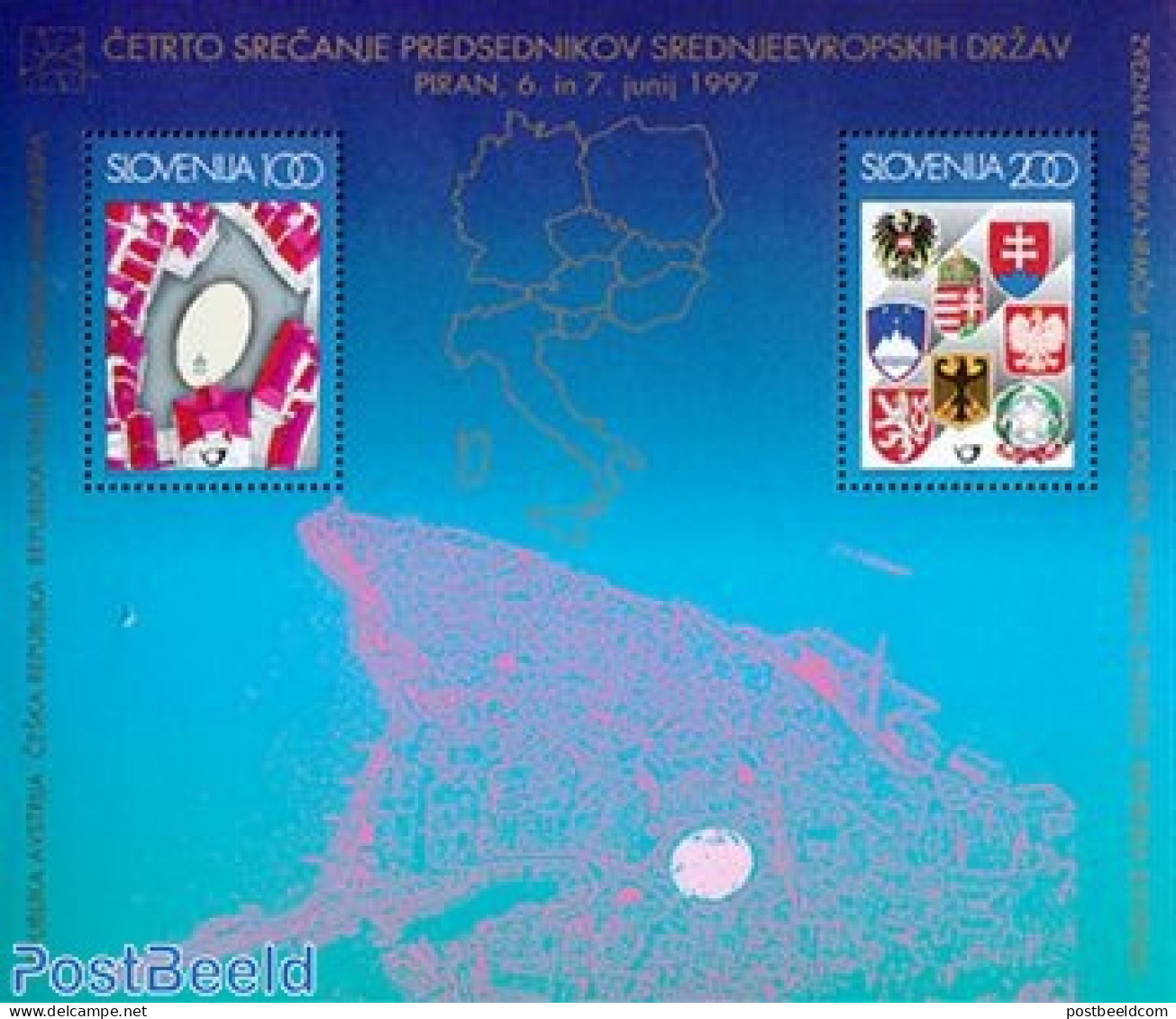 Slovenia 1997 Presidential Meeting S/s, Mint NH, History - Various - Coat Of Arms - Maps - Geographie