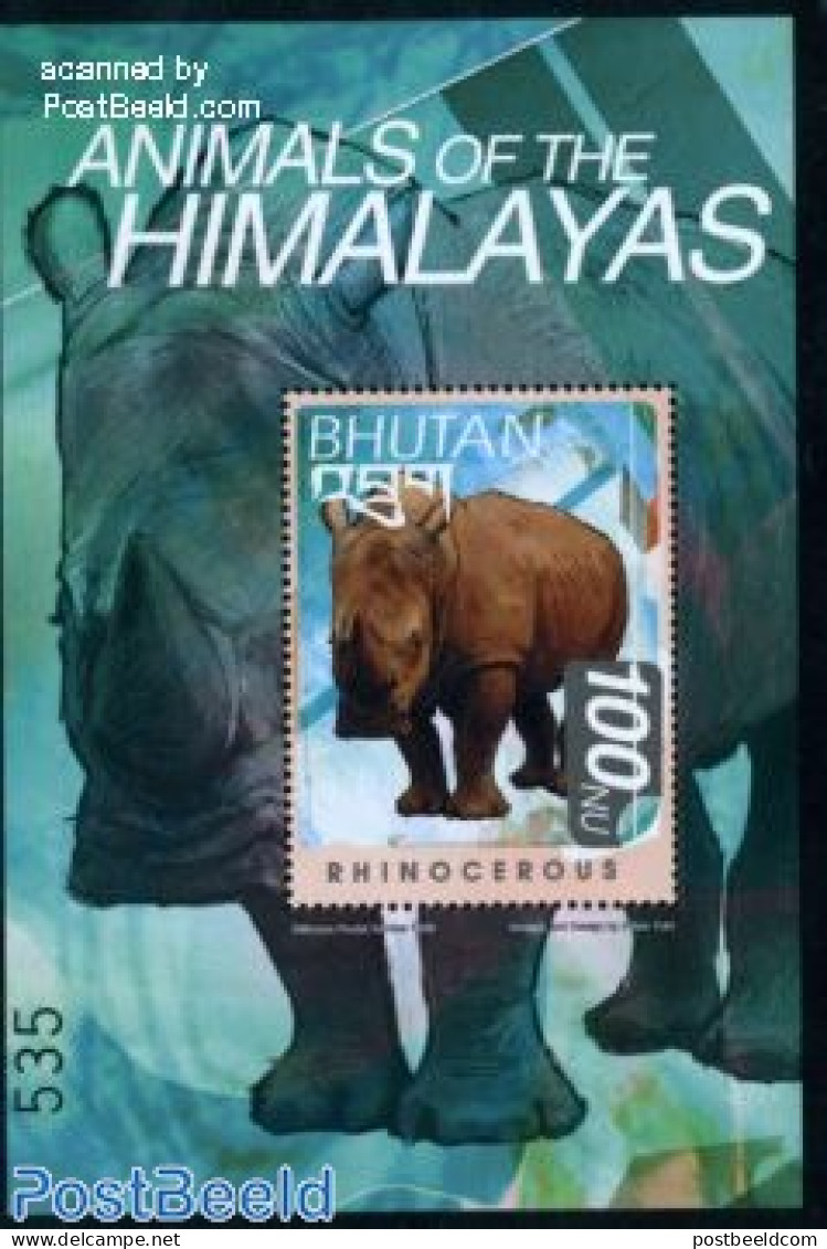 Bhutan 1999 Rhino S/s, Mint NH, Nature - Animals (others & Mixed) - Rhinoceros - Bhutan