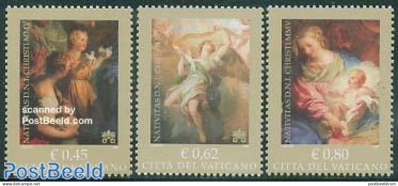 Vatican 2005 Christmas 3v, Mint NH, Religion - Christmas - Art - Paintings - Nuevos