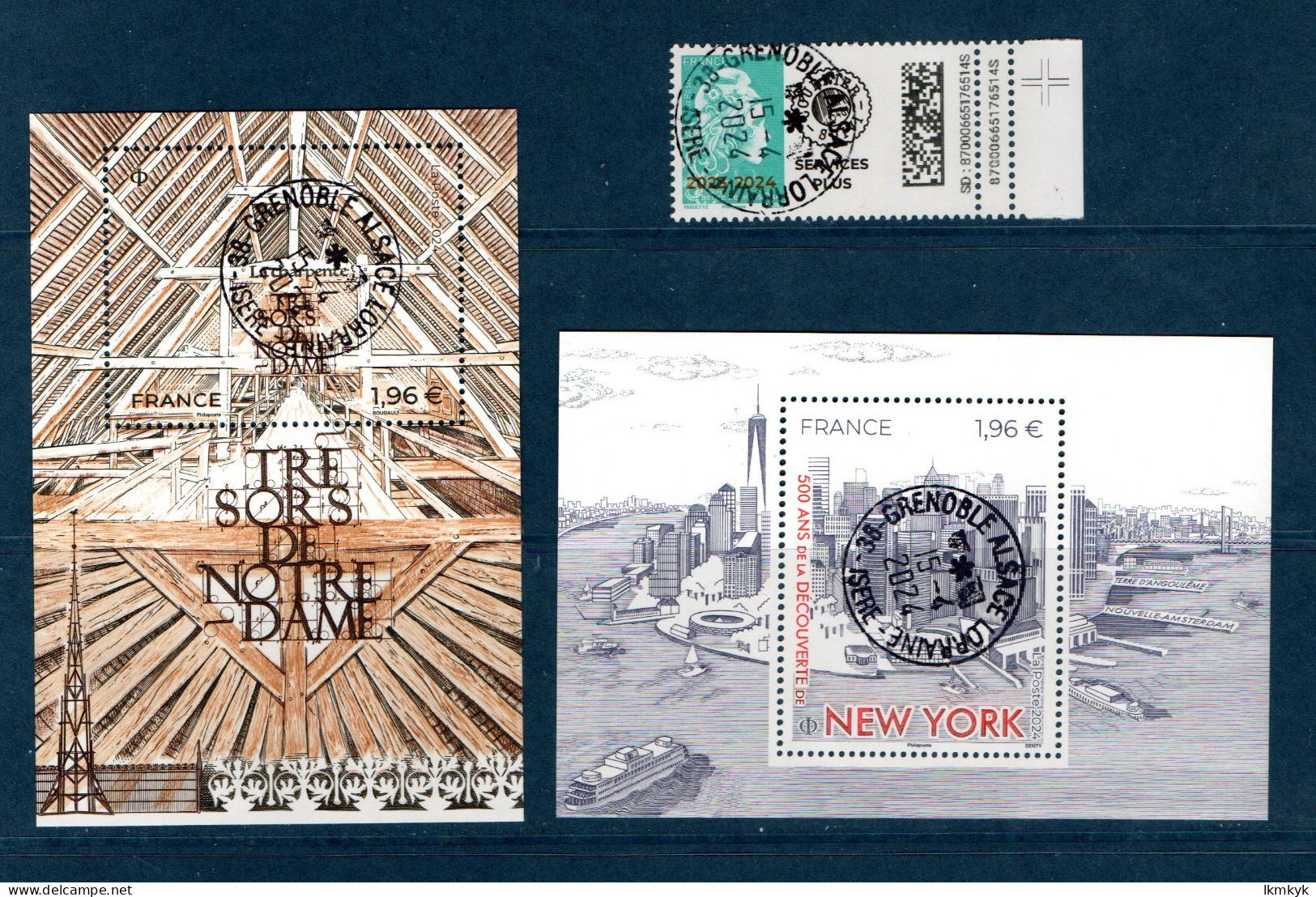 France 2024. Bloc Trésors Notre Dame & New York.+ Marianne Service Plus Surchargé. Cachet. Rond Gomme D'origine - Souvenir Blocks