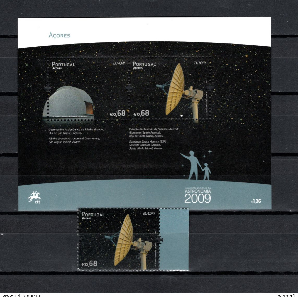 Portugal - Acores 2009 Space, Europa CEPT, Astronomy Stamp + S/s MNH - Europa