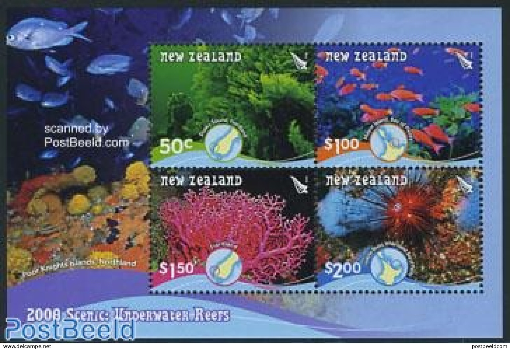 New Zealand 2008 Underwater Reefs S/s, Mint NH, Nature - Sport - Fish - Diving - Corals - Ungebraucht