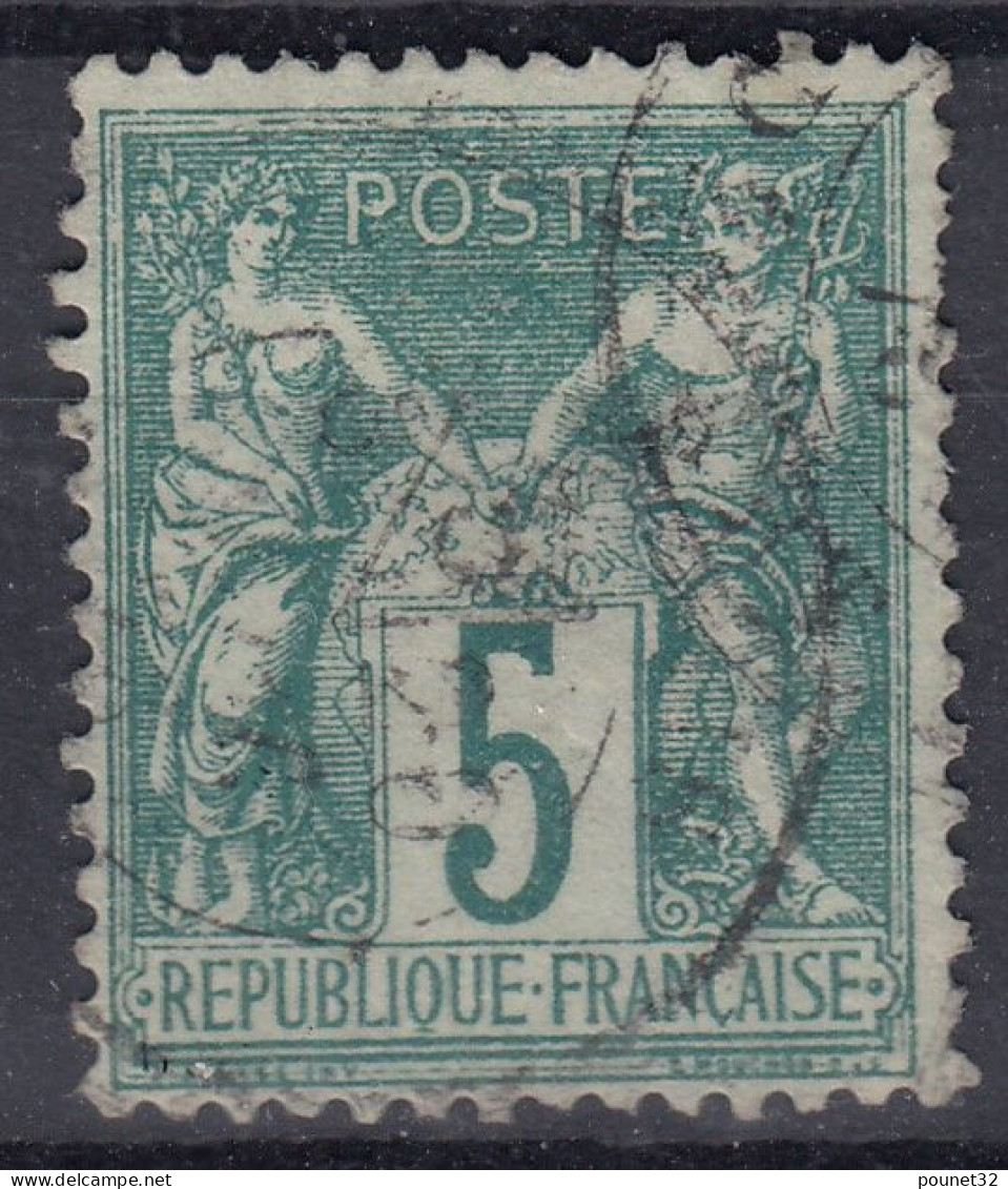 TIMBRE FRANCE TYPE SAGE 5c VERT N/B N° 64 OBLITERATION LEGERE - COTE 60 € - 1876-1878 Sage (Type I)