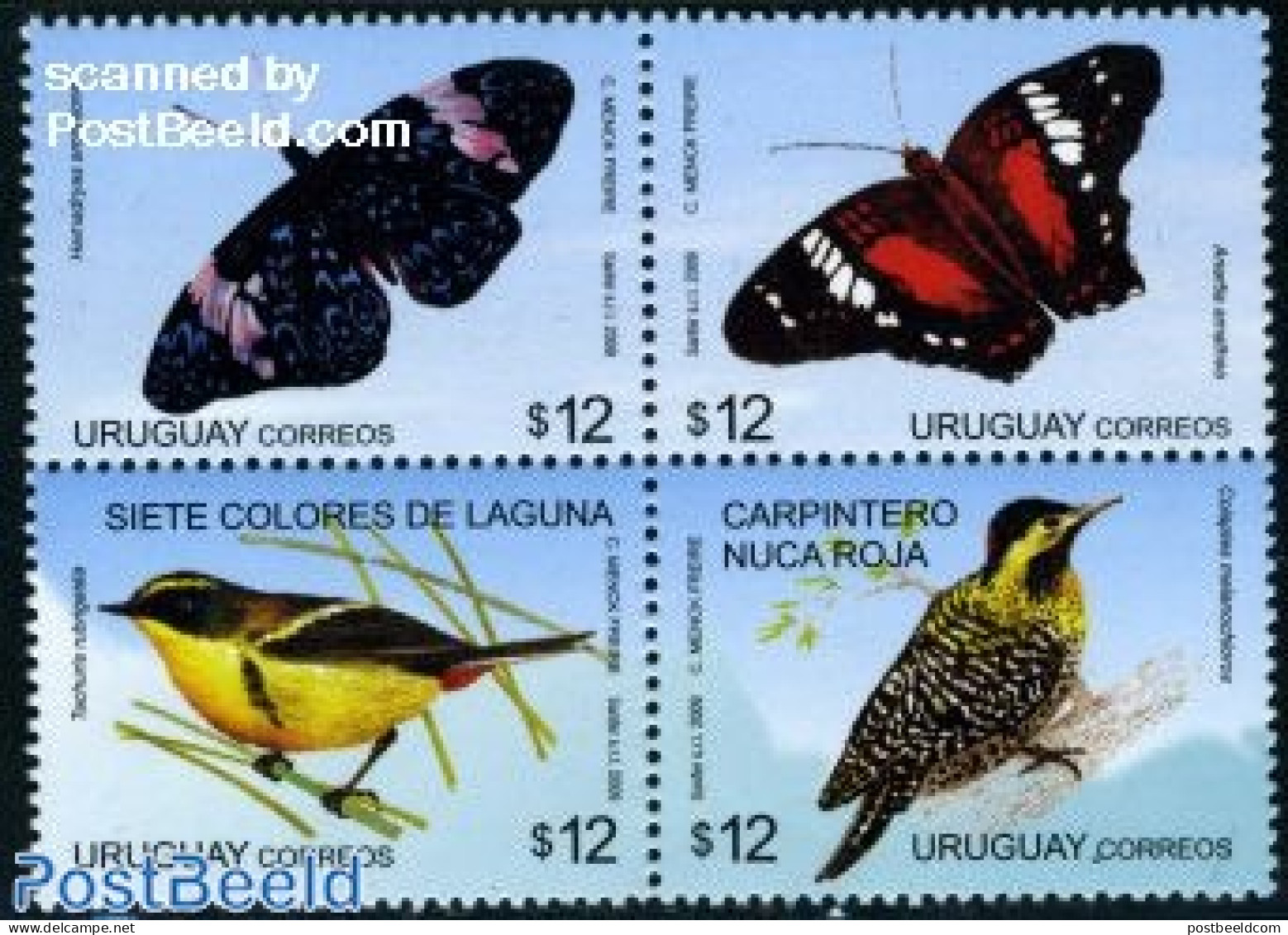 Uruguay 2009 Birds & Butterflies 4v [+], Mint NH, Nature - Birds - Butterflies - Uruguay
