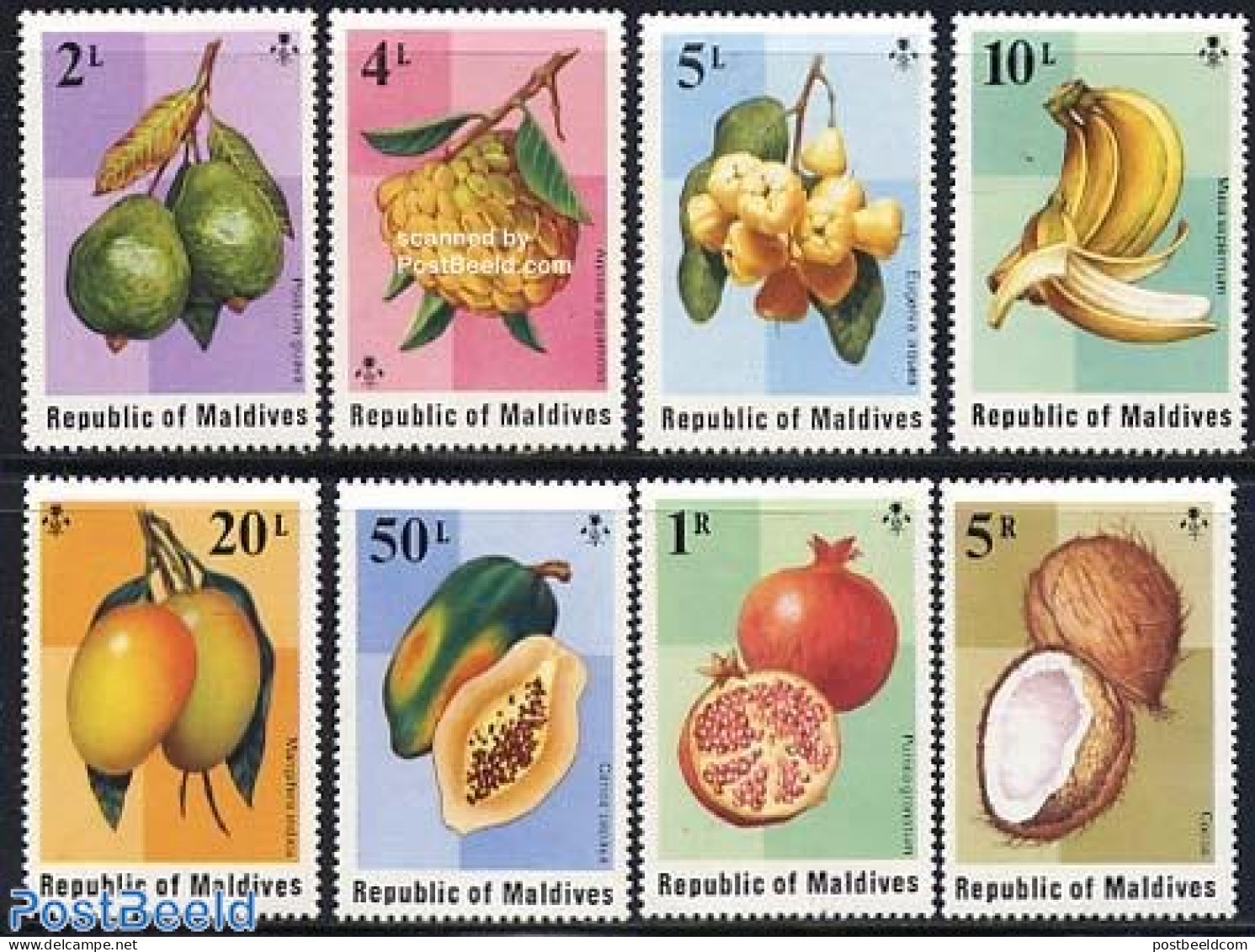 Maldives 1975 Fruits 8v, Mint NH, Health - Nature - Food & Drink - Fruit - Levensmiddelen