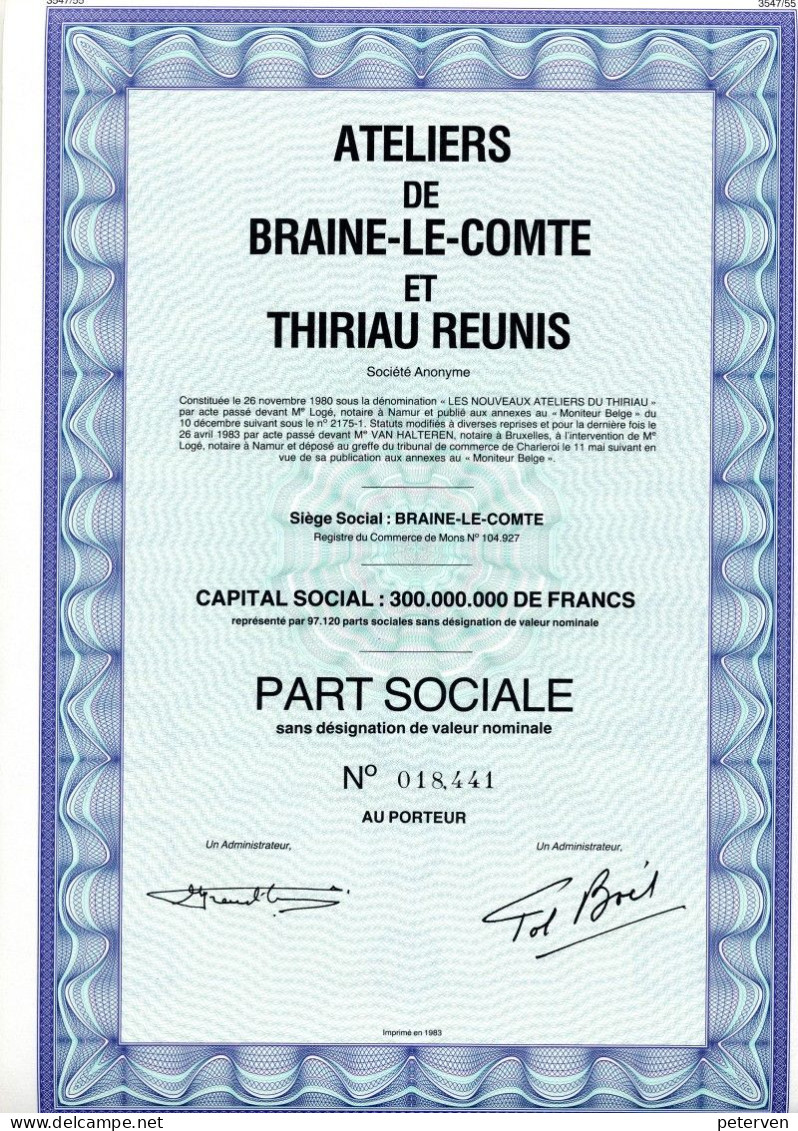 ATELIERS De BRAINE-le-COMTE Et THIRIAU RÉUNIS - Industrie