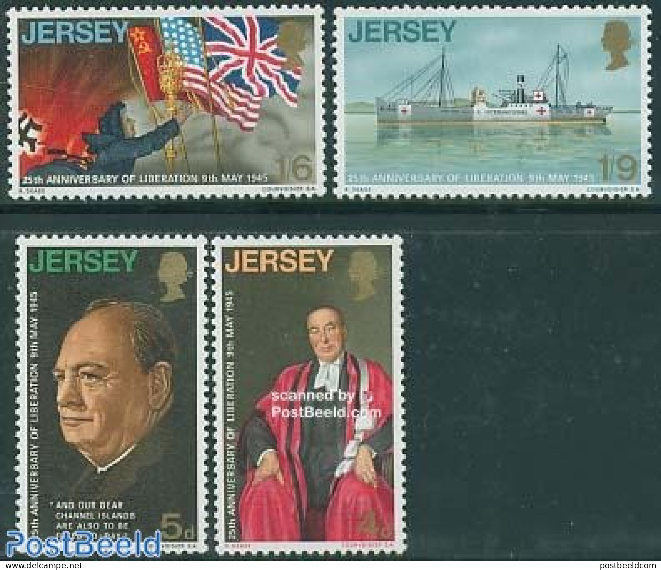 Jersey 1970 25 Years Liberation 4v, Mint NH, History - Transport - Churchill - Flags - World War II - Ships And Boats - Sir Winston Churchill