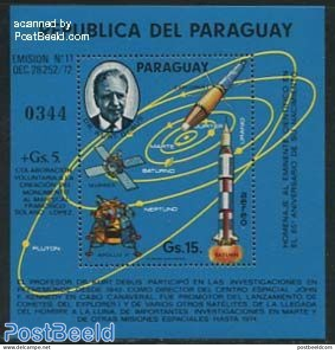 Paraguay 1975 Kurt Debus S/s, Mint NH, Transport - Space Exploration - Paraguay