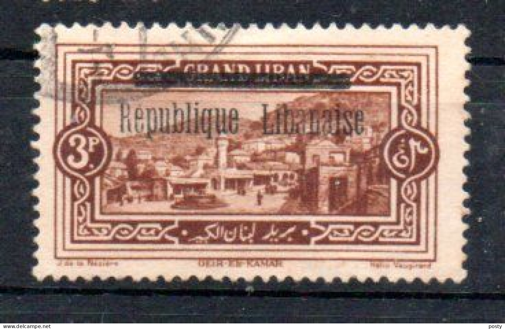 GRAND LIBAN - LEBANON - FRENCH COLONIAL - 1927 - DEIR EL KAMAR - ARCHITECTURE - 3 - Oblitéré - Used - Surcharge - Overpr - Used Stamps