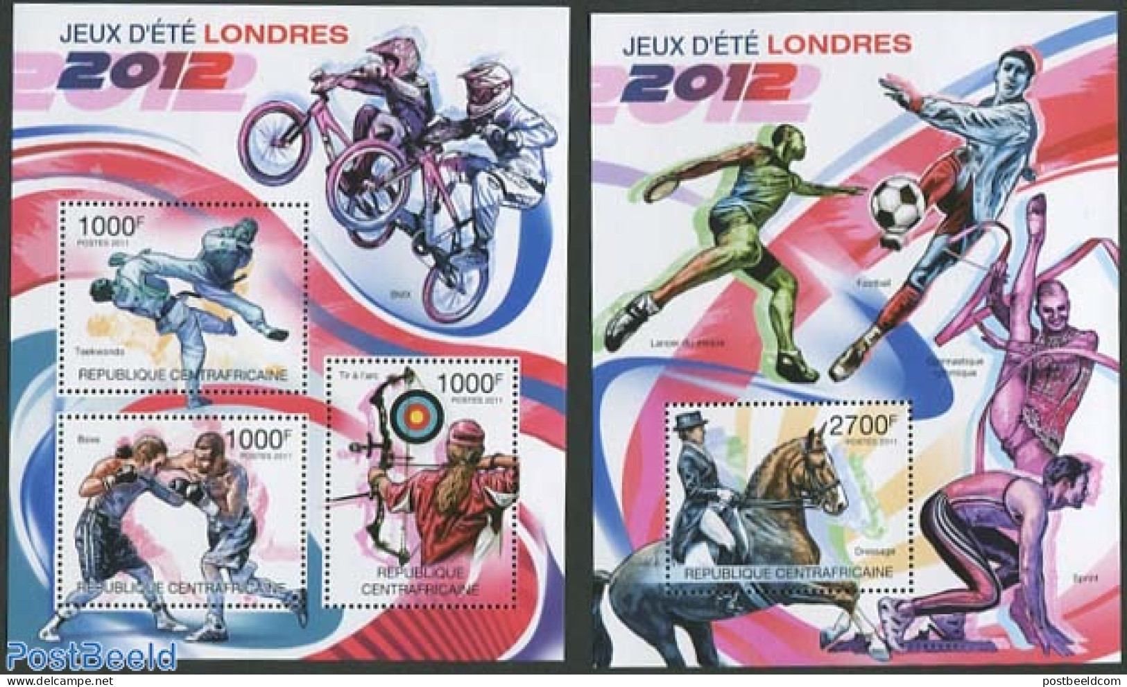 Central Africa 2011 Olympic Games London 2 S/s, Mint NH, Nature - Sport - Horses - Boxing - Judo - Olympic Games - Sho.. - Boxen