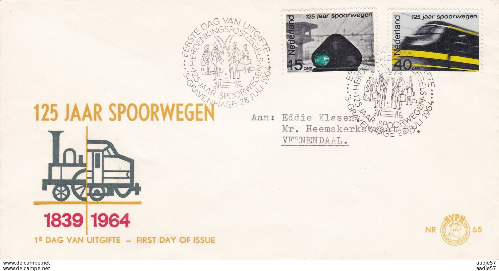 Netherlands Nederland Pays BaysFDC 28.07.1964 125 Jaar Spoorwegen - Trains