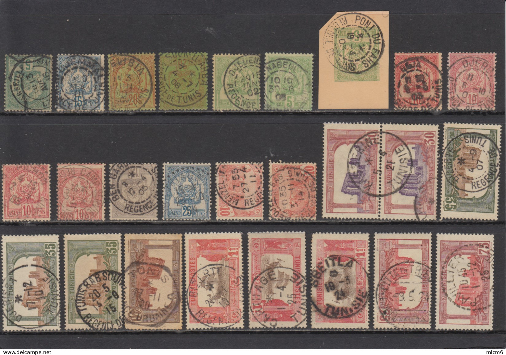 Tunisie 1888-1922 - Lot D'oblitérations Sur 54 Timbres. 3 Photos. - Autres & Non Classés