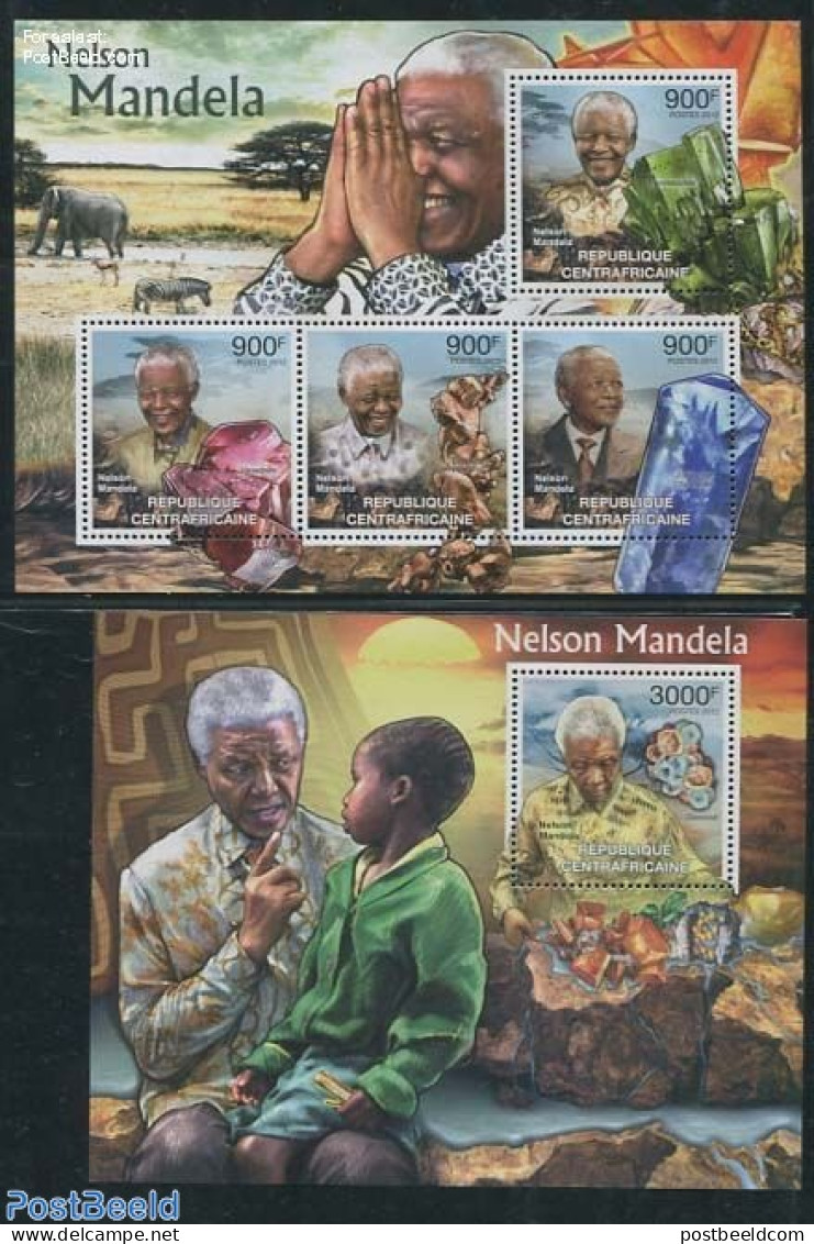 Central Africa 2012 Nelson Mandela, Minerals 2 S/s, Mint NH, History - Geology - Nobel Prize Winners - Politicians - N.. - Nobelpreisträger