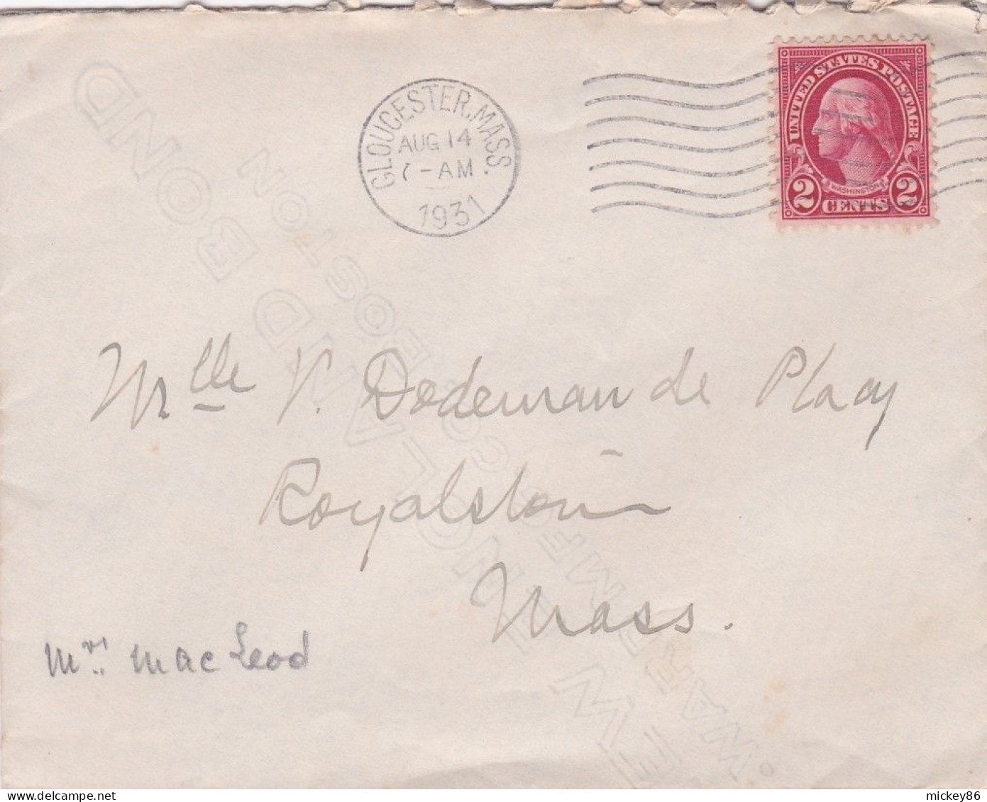 Etats-Unis-1931-lettre GLOUCESTER (Mass) Pour ROYALSTON.timbre,cachet 14 AUG 1931-- - Storia Postale