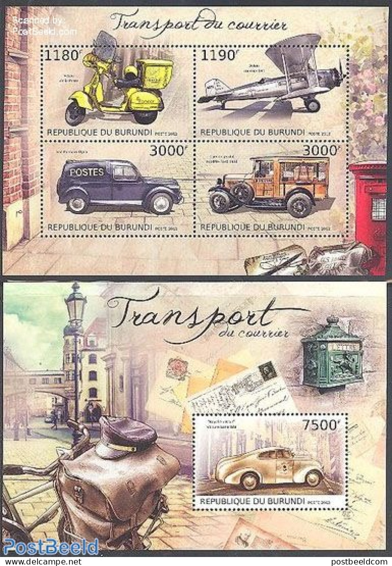 Burundi 2012 Postal Transport 2 S/s, Mint NH, Transport - Mail Boxes - Post - Automobiles - Motorcycles - Aircraft & A.. - Poste