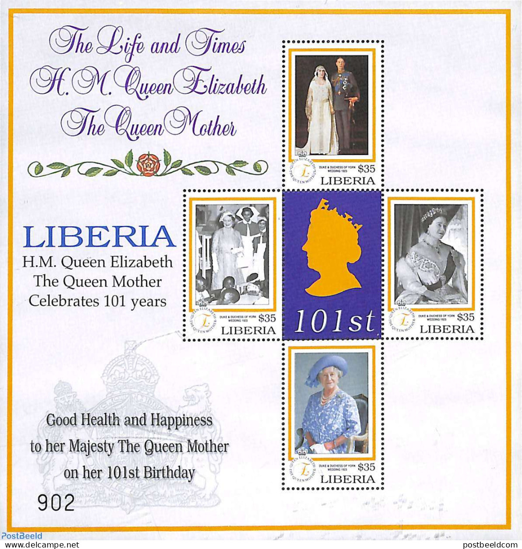 Liberia 2001 Queen Mother 4v M/s, Mint NH, History - Kings & Queens (Royalty) - Königshäuser, Adel