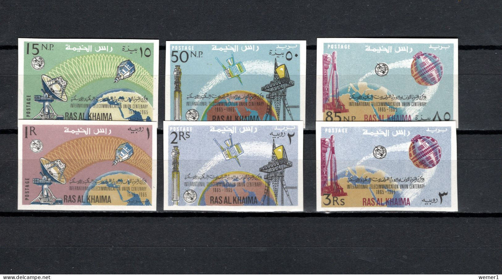 Ras Al Khaima 1966 Space, ITU Centenary Set Of 6 Imperf. MNH - Asie