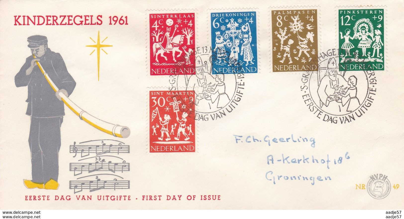 Netherlands Nederland Pays Bays FDC 1961 Christmas Nr 49 - FDC