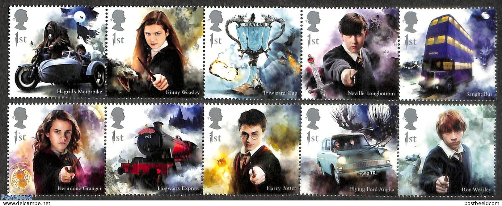 Great Britain 2018 Harry Potter 10v (2x [::::]), Mint NH, Performance Art - Transport - Film - Movie Stars - Automobil.. - Neufs