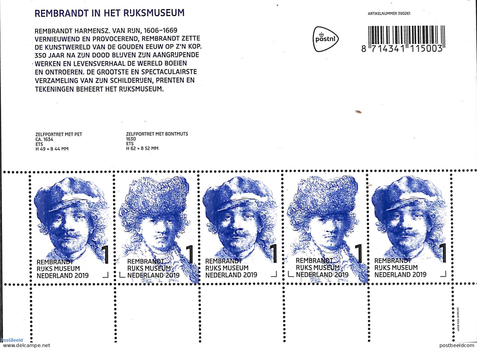Netherlands 2019 Rembrandt, Rijksmuseum M/s, Mint NH, Art - Rembrandt - Unused Stamps