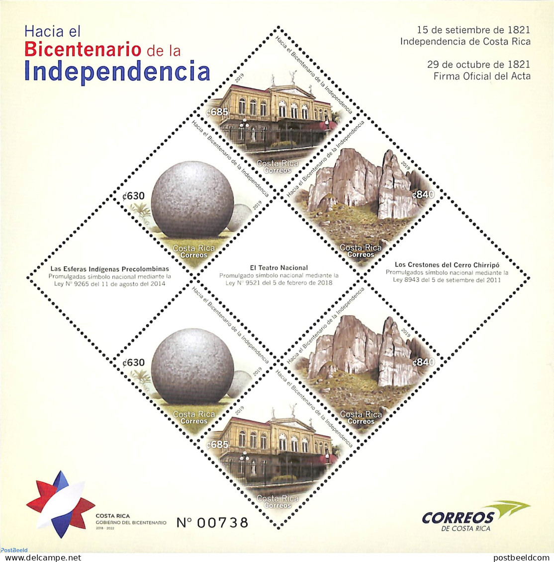 Costa Rica 2019 200 Years Independence S/s, Mint NH - Costa Rica