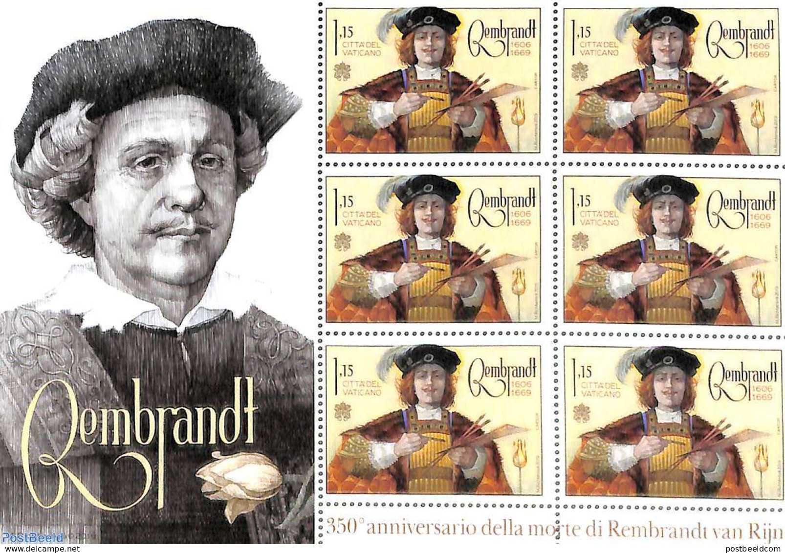 Vatican 2019 Rembrandt M/s, Mint NH, Art - Paintings - Rembrandt - Self Portraits - Ungebraucht
