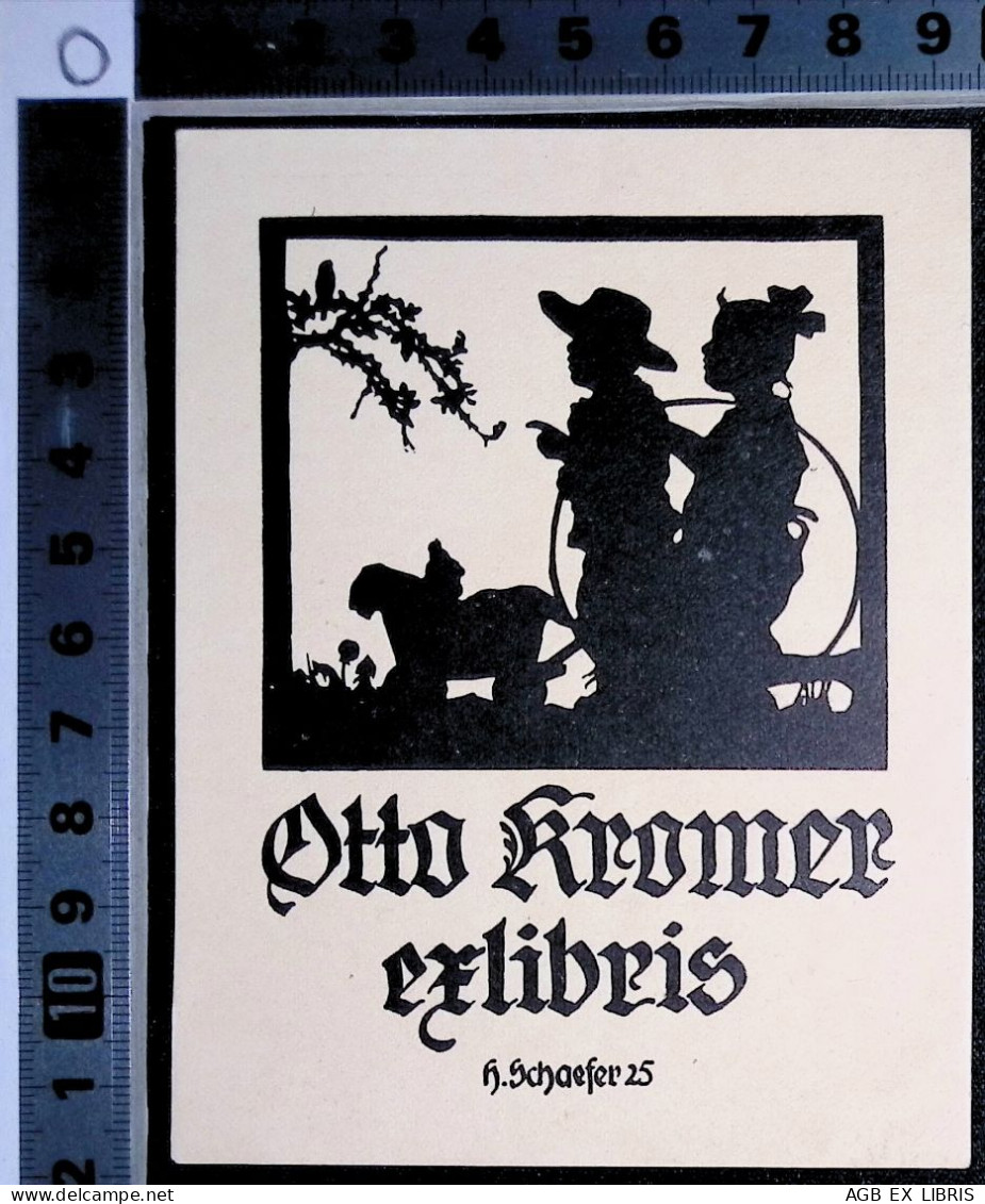 1925 EX LIBRIS HANS SCHAEFER X OTTO KROMER EXLIBRIS PROFILO BAMBINI GIOCO - Ex-libris