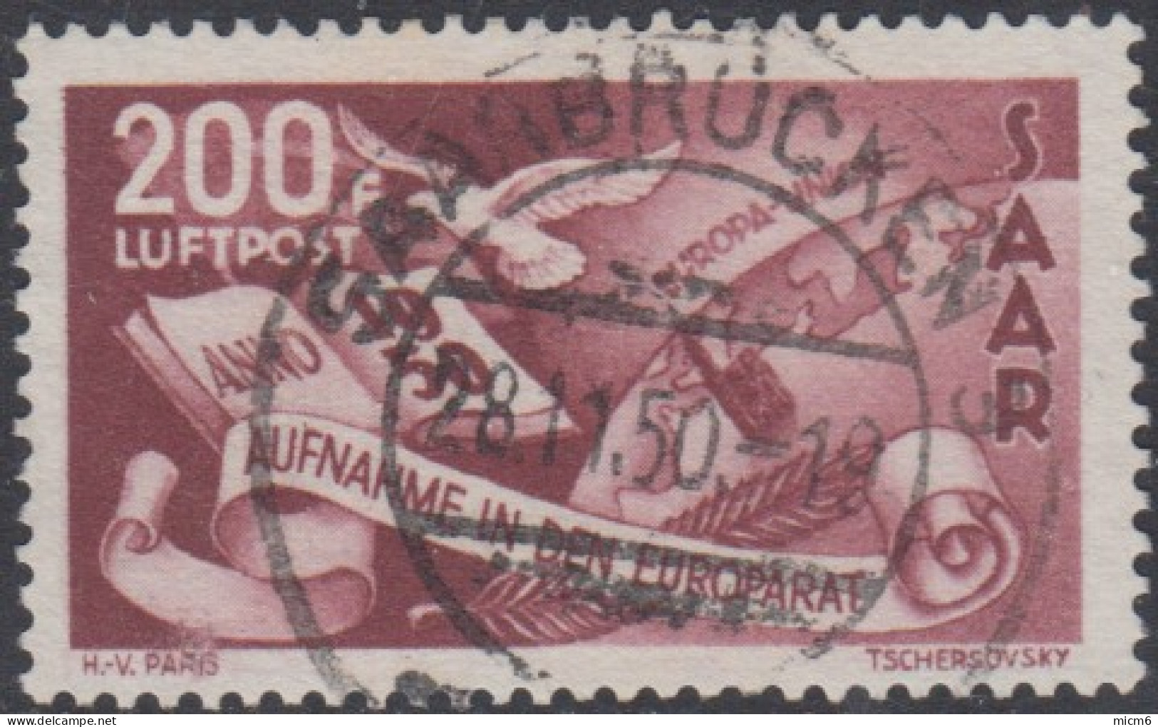 Sarre 1947-1956 - Poste Aérienne N° 13 (YT) N° 13 (AM) Oblitéré. - Airmail