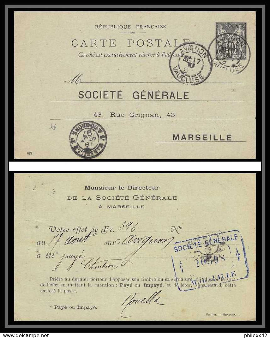 113984/ Entier Postal (Stationery) Repiquage Société Genérale Bouches Du Rhone 1897 Marseille - Cartoline Postali Ristampe (ante 1955)