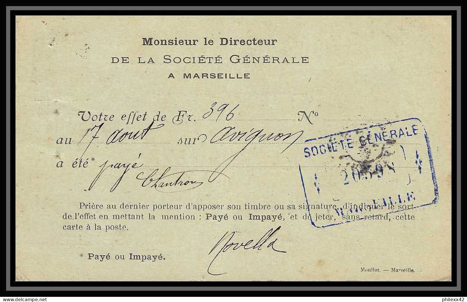 113984/ Entier Postal (Stationery) Repiquage Société Genérale Bouches Du Rhone 1897 Marseille - Bijgewerkte Postkaarten  (voor 1995)