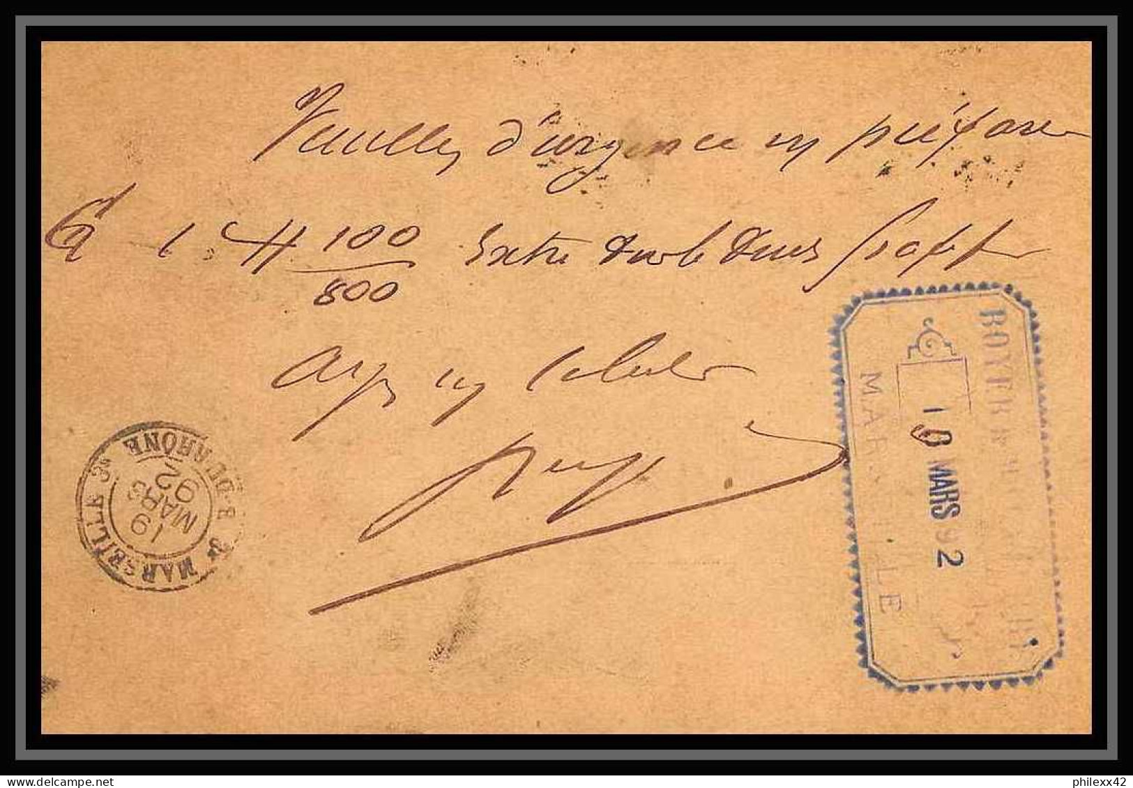 113972/ Entier Carte Postale Bouches Du Rhone Sage 10c Chamois Marseille 1892 - Cartes Postales Types Et TSC (avant 1995)