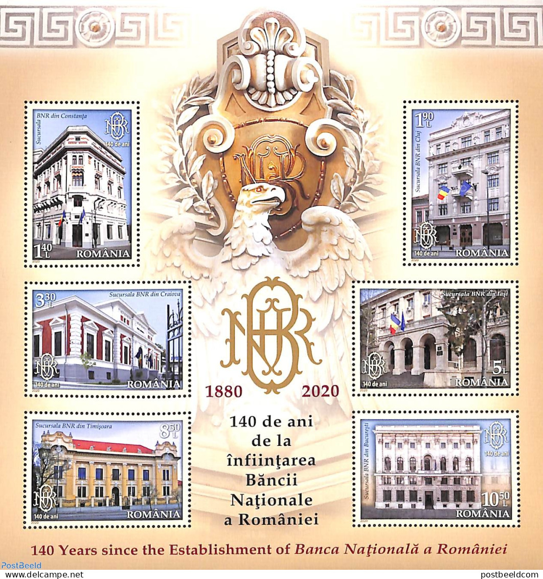 Romania 2020 140 Years National Bank 6v M/s, Mint NH, Various - Banking And Insurance - Ungebraucht