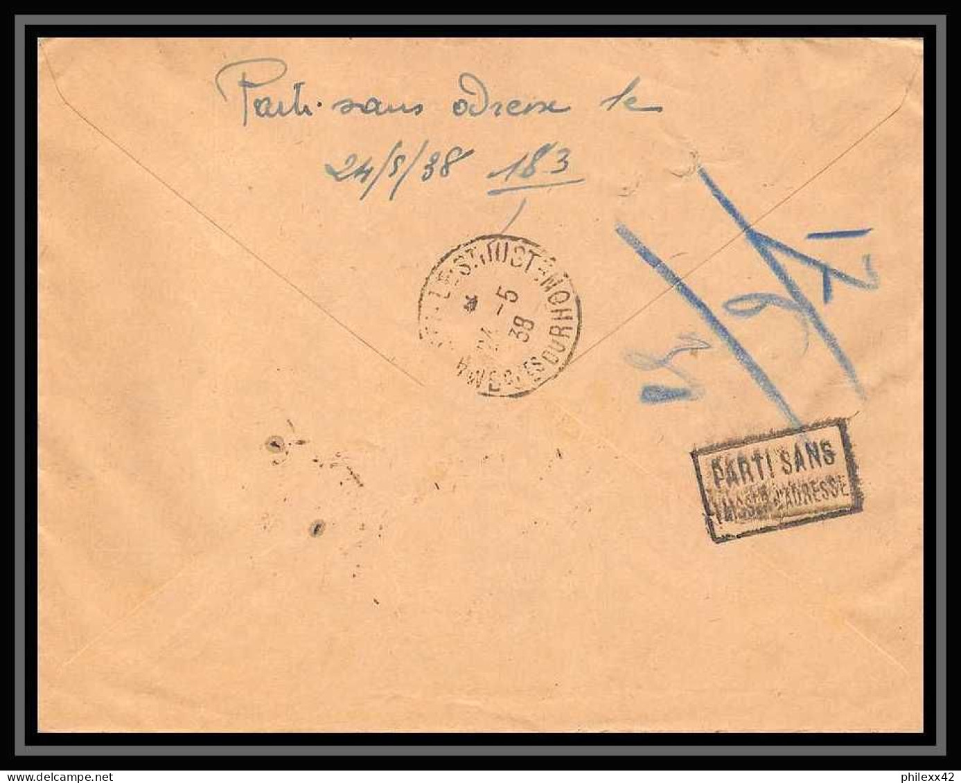 113624 Recommandé Lettre Bouches Du Rhone Poste Aérienne (pa) N°9 Retour à L'envoyeur 1938 Marseille B - 1960-.... Lettres & Documents