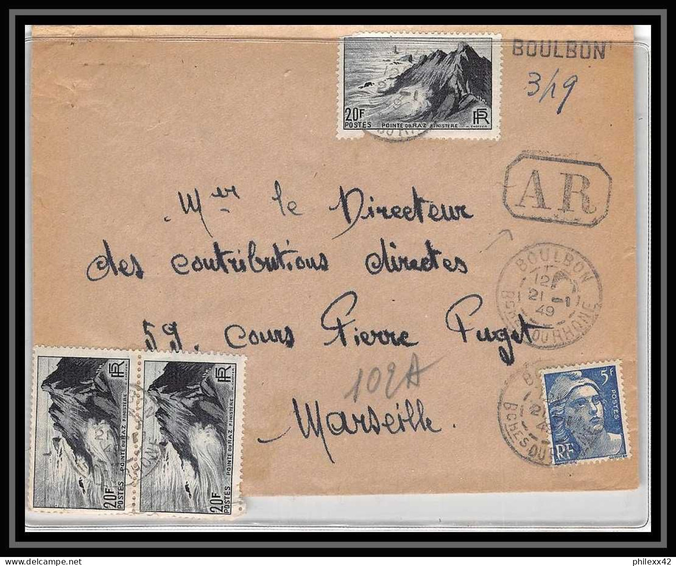 114867 Lettre Recommandé Provisoire Cover Bouches Du Rhone Boulbon N°Pointe Du Raz Pour Marseille - Temporary Postmarks