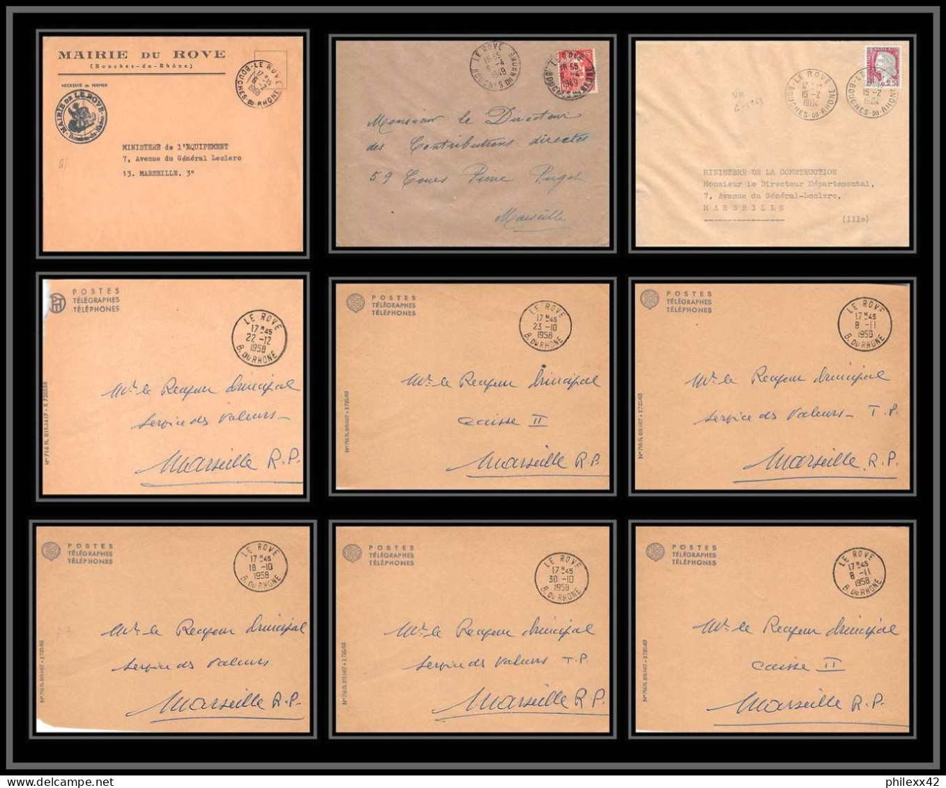 114596 Lot De 9 Lettres Et Devant Cover Bouches Du Rhone Le Rove - Collections