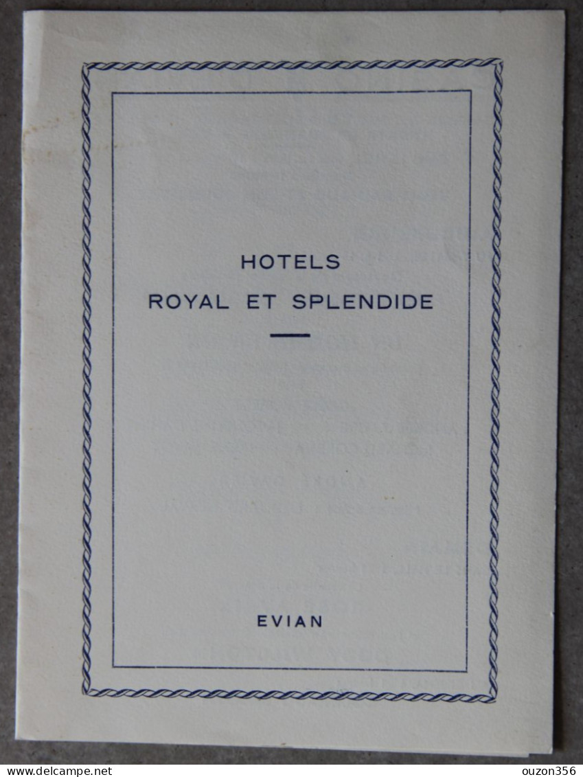 Evian-les-Bains (Haute-Savoie), Hôtels Royal Et Splendide, Menu Lunch, Casino, 29 Juin 1956 - Menu