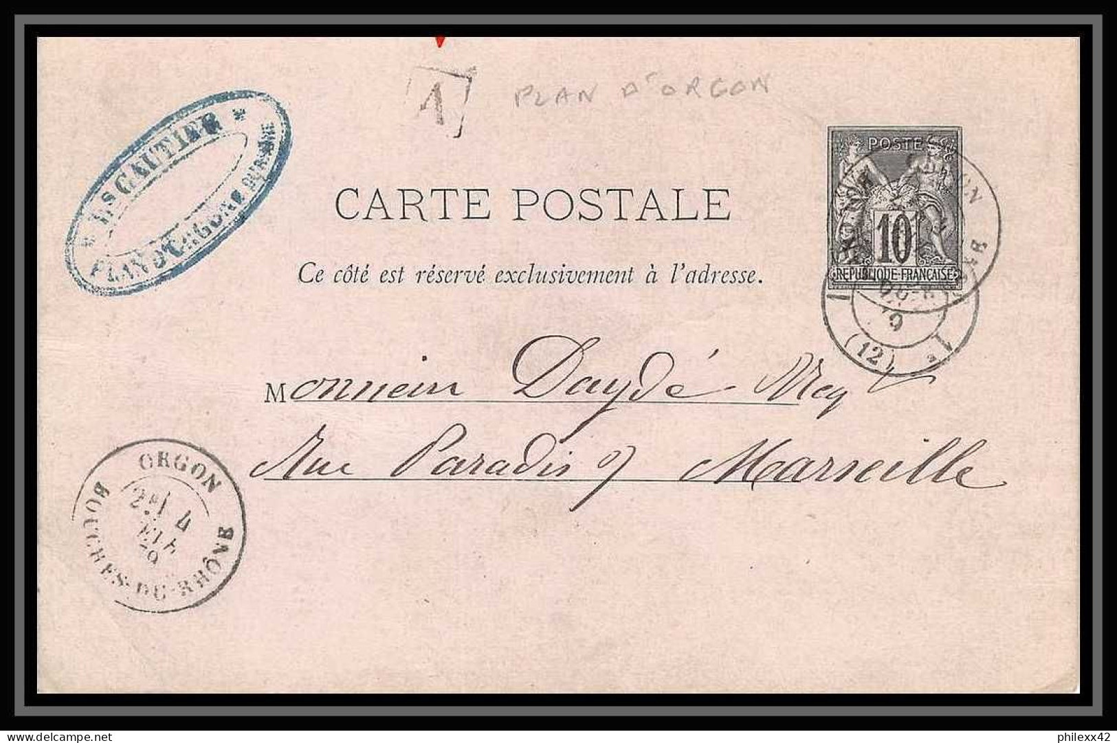 114398 Entier Postal Stationery Carte Postale (postcard) Bouches Du Rhone Boite Urbaine A Plan-d'Orgon Sage Marseille 18 - Cartes Postales Types Et TSC (avant 1995)