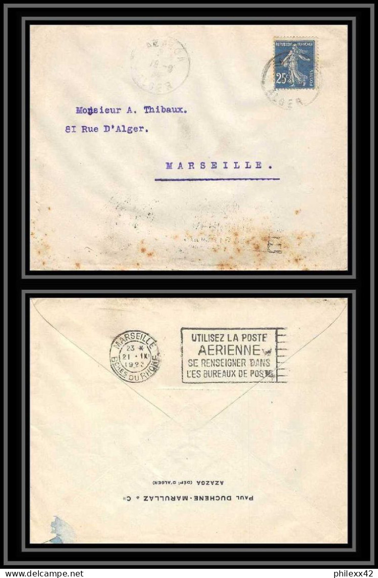 114172/ Lettre Bouches Du Rhone Affranchissement Timbre Francais Bone Algérie Pour Marseille 1923 Flamme Poste Aerienne - Cartas & Documentos