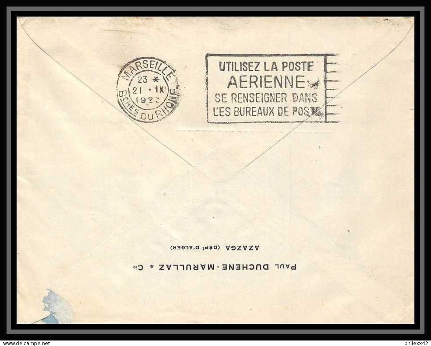 114172/ Lettre Bouches Du Rhone Affranchissement Timbre Francais Bone Algérie Pour Marseille 1923 Flamme Poste Aerienne - Briefe U. Dokumente