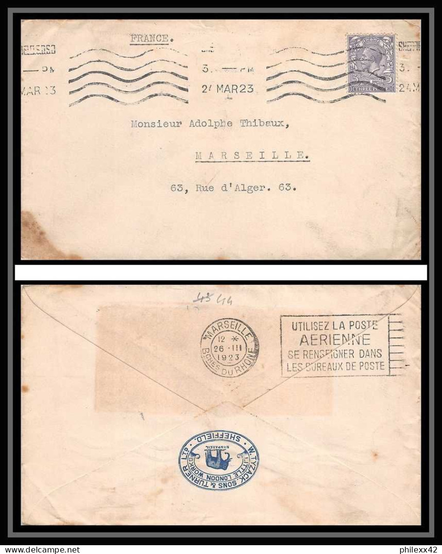 115603 Lettre Cover Bouches Du Rhone Grande Bretagne Great Britain Marseille Flier Secap Utilisez La Poste Aérienne 1923 - Cartas & Documentos