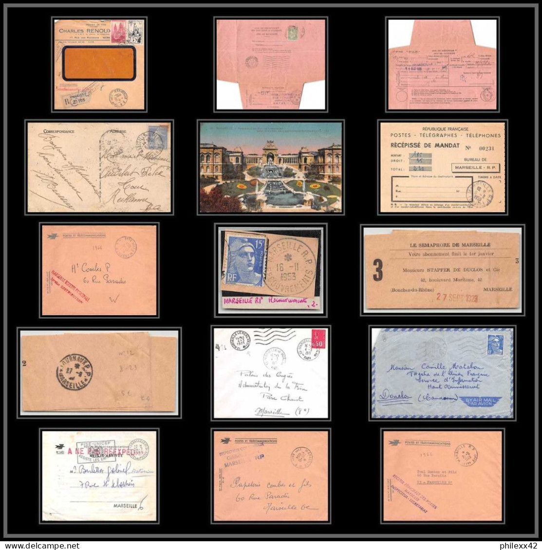 115488 Lot De 11 Lettres Cover Carte Postale (postcard) Avis De Reception Bouches Du Rhone Marseille RP 16 - Collections
