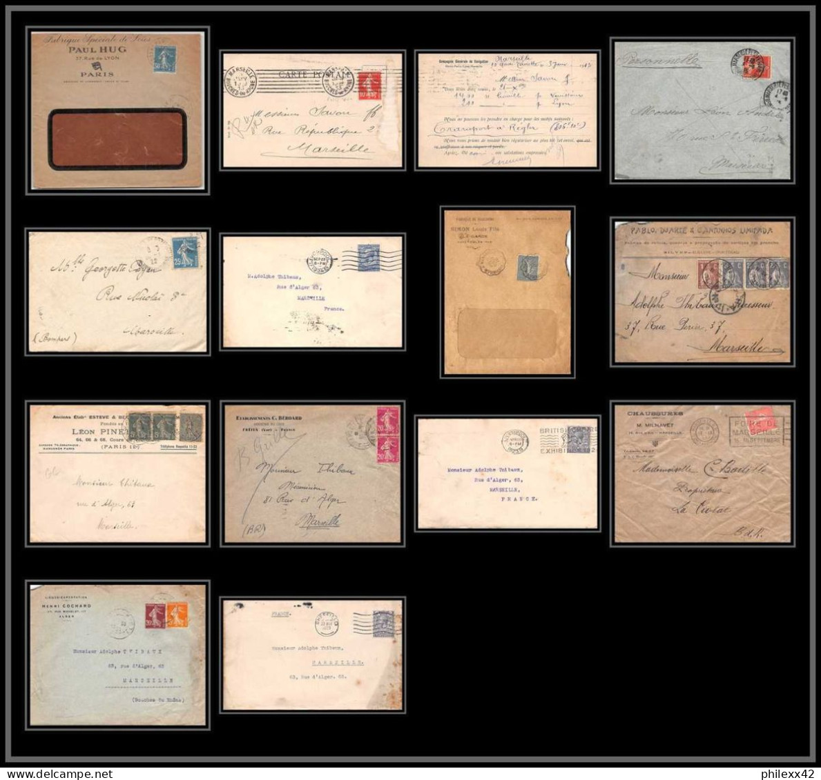 115639 Lot De 13 Lettres Cover Bouches Du Rhone Marseille Flier Secap Krag Carte Postale (postcard) Etranger.. - Collections