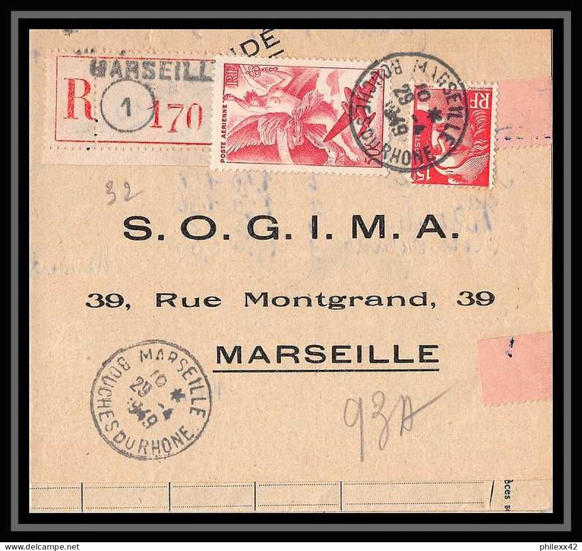 115323 Lettre Recommandé Cover Bouches Du Rhone Poste Aerienne PA N°17 IRIS Marseille A6 1949 - 1960-.... Briefe & Dokumente