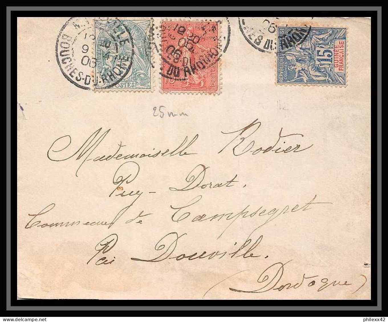 115225 Devant De Lettre Cover Bouches Du Rhone Marseille Affranchissement Mixte Compose Guinée 1906 - Brieven En Documenten