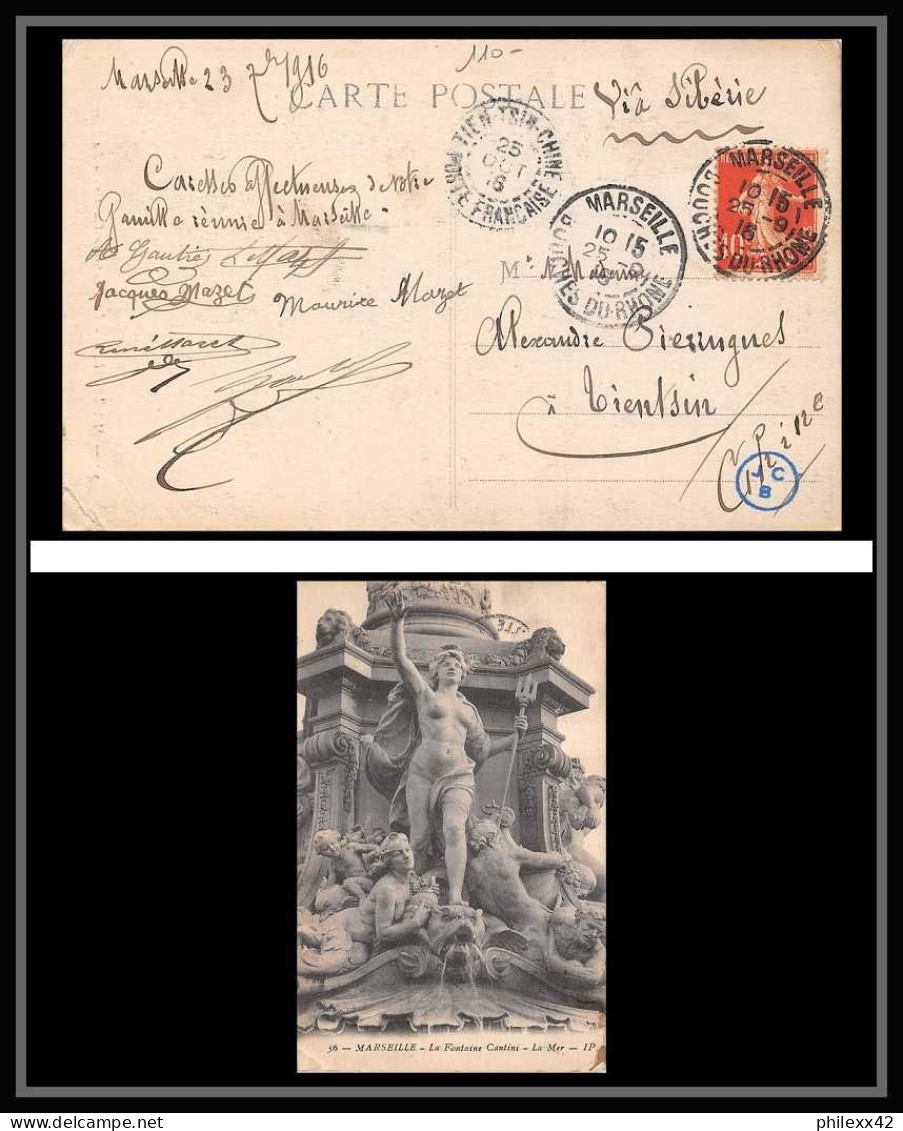 115222 Chine China Tianjin Via La Sibérie Carte Postale Fontaine Cantini Bouches Du Rhone N°138 Marseille A3 1916 - 1912-1949 Republic
