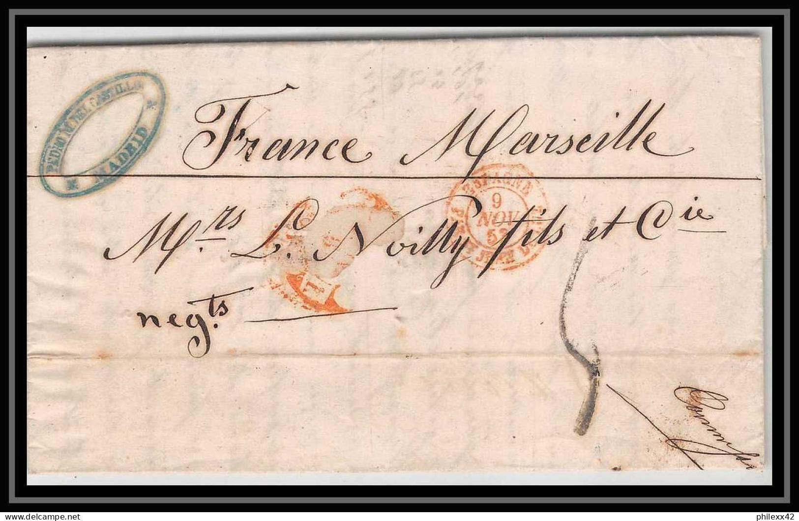 Lettre-110359 LAC Bouches Du Rhone Marque Postale Marque D'entrée Madrid Espagne Pour Marseille 6/11/1853 - Marques D'entrées