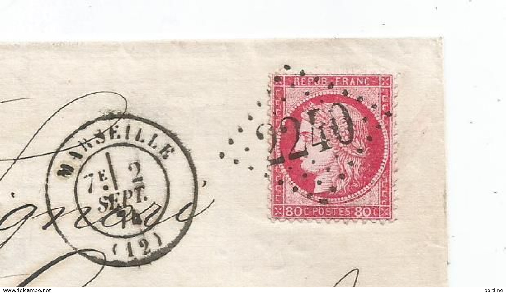 - BOUCHES Du RHONE - MARSEILLE - GC.2240/TP Cérès N°57 + "PD" Rouge - Càd Type 17 - 1874 - 1871-1875 Ceres